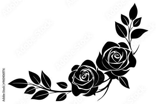 Floral corner element with roses and leaves vector illustration 
