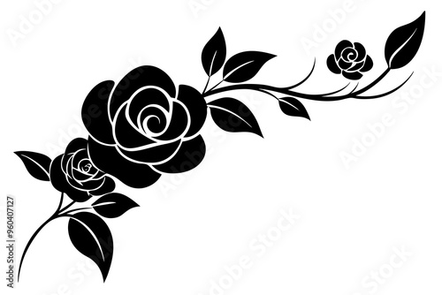 Floral corner element with roses and leaves vector illustration 

