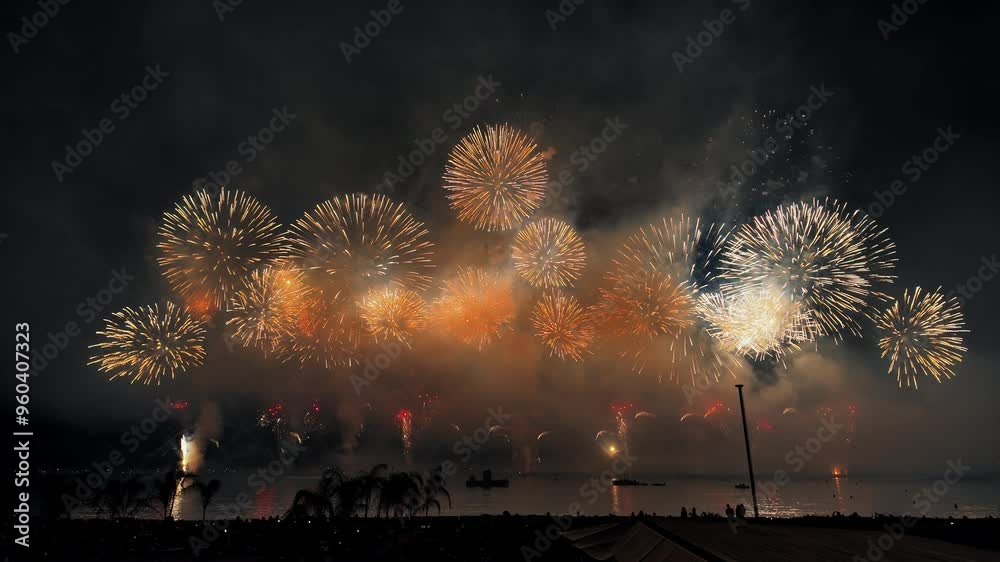 Fireworks on the sky at the Cannes Fireworks Festival at night