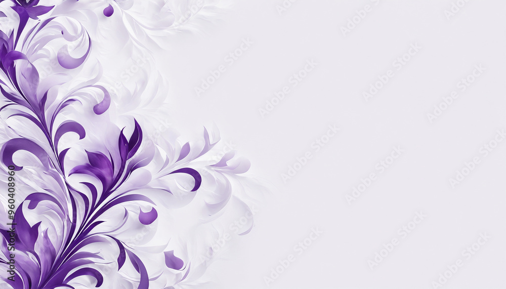 White paper background with purple flourishes and copy space White paper background with purple flourishes and copy space