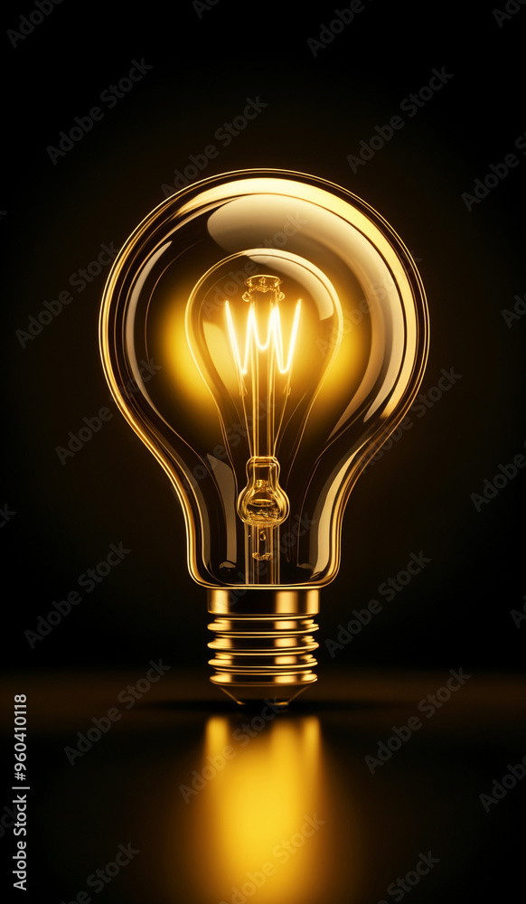 Gold holographic glowing lightbulb with copy space. Gold holographic glowing lightbulb with copy space.