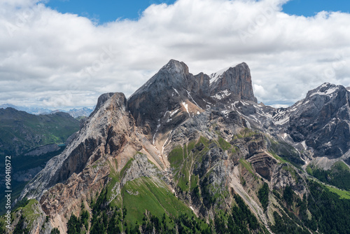 View of Marmolada massif group from the top of Colac mount (ferrata dei finanzieri), Dolomites, Val di Fassa. Rocky mountains photo