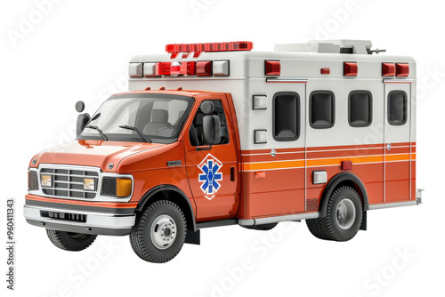 Rescue ambulance, showcasing its emergency lights and medical insignia, perfect for healthcare themes.
