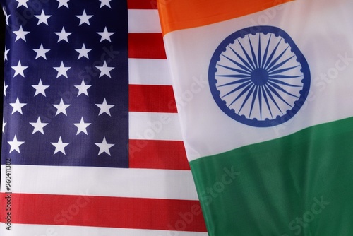 United States and India flags displayed together in vibrant colors photo