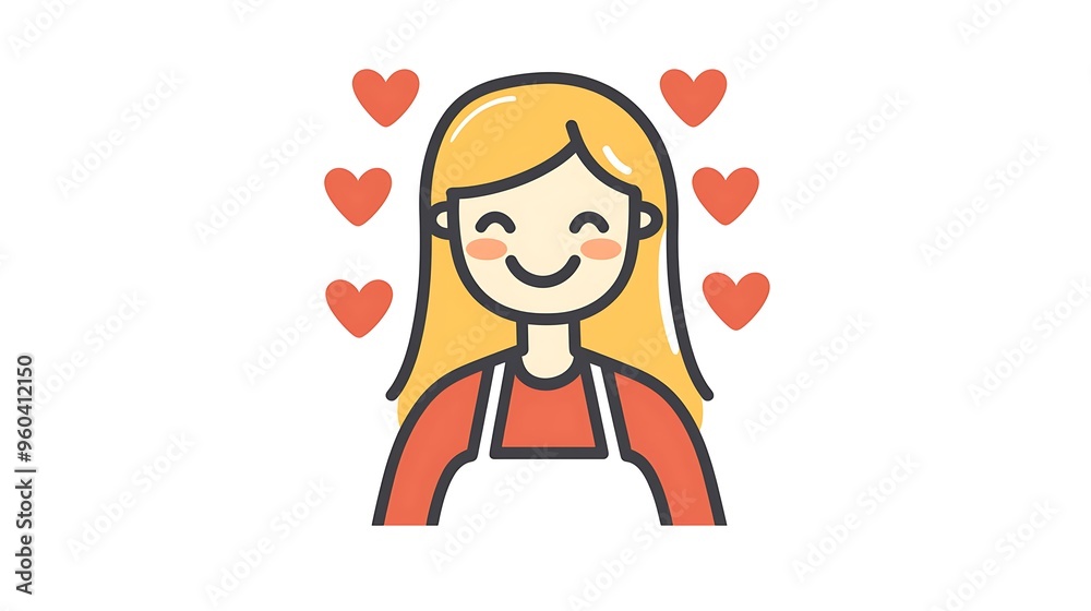Happy Woman Cooking in Kitchen - Simple Line Art Icon with Blonde Hair, Apron, and Love Hearts, Clipart Style on White Background Happy Woman Cooking in Kitchen - Simple Line Art Icon with Blonde Hair, Apron, and Love Hearts, Clipart Style on White Background