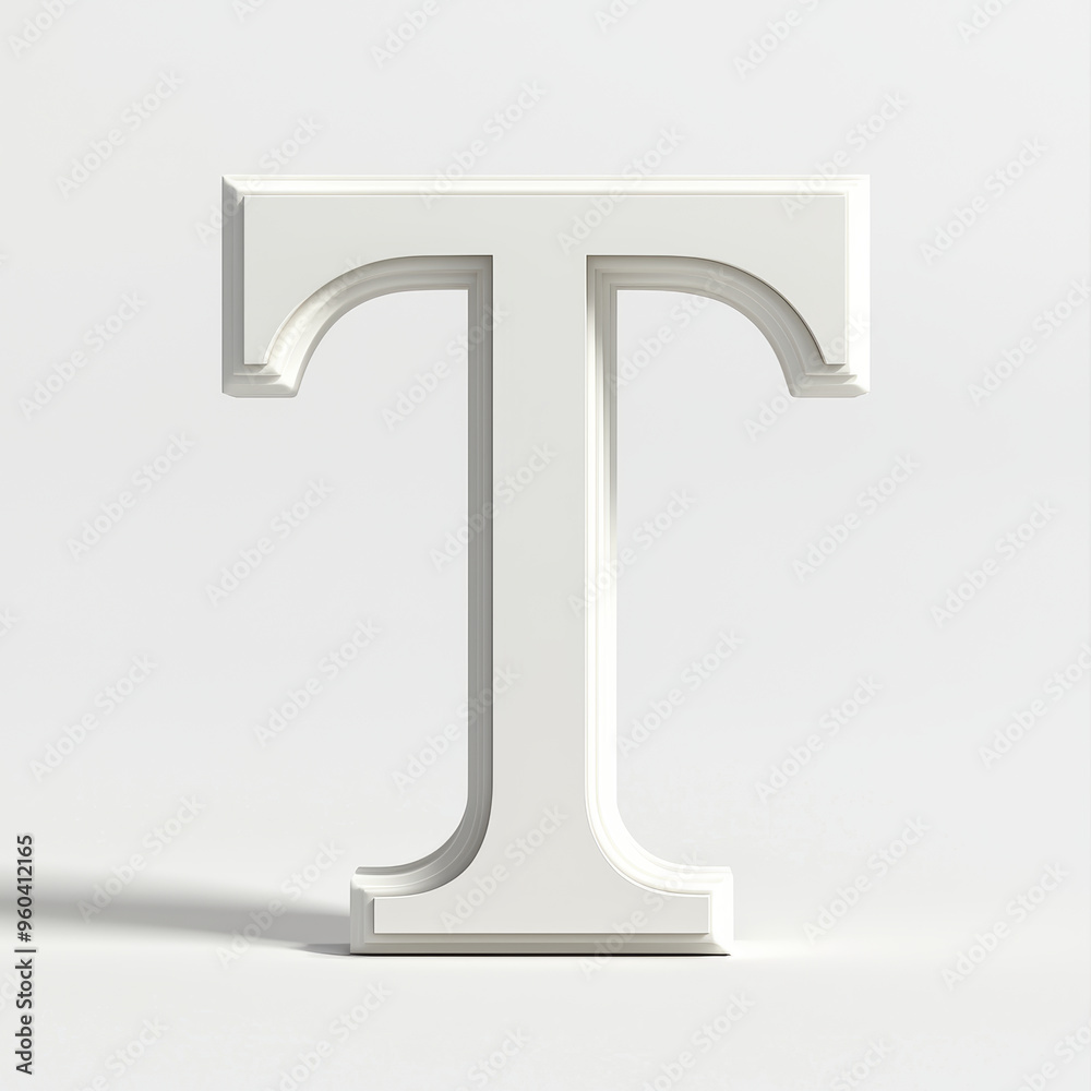 A matte white 3D letter T with subtle shadowing, showcasing clean and modern design. A matte white 3D letter T with subtle shadowing, showcasing clean and modern design.