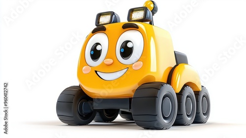 Smiling 3D Steamroller - Joyful Construction Vehicle Character on White Background