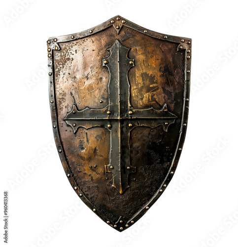 isolated old medieval shield with cross photo