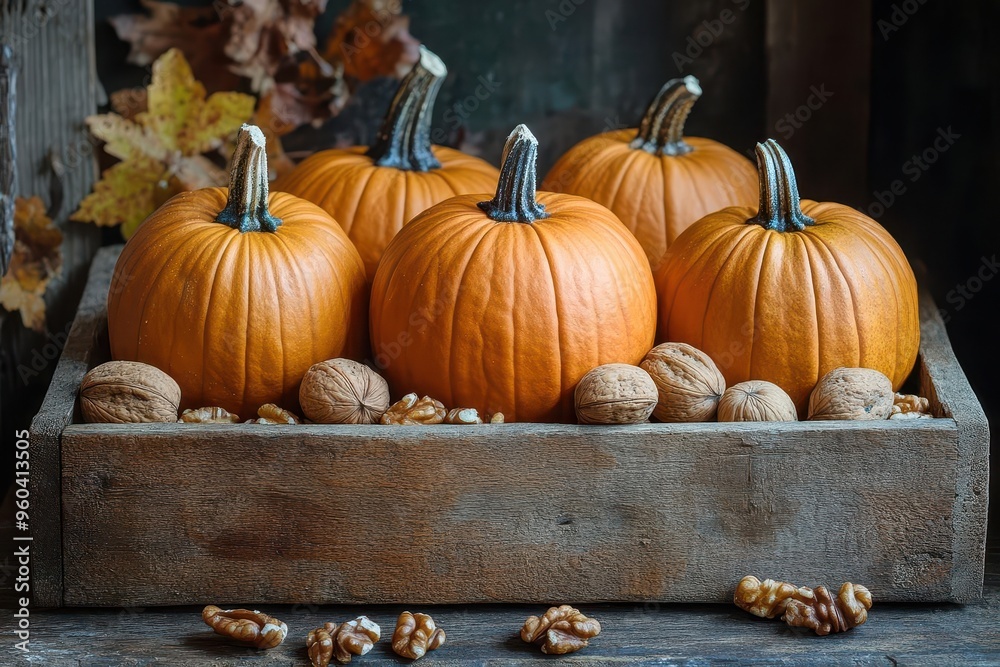 autumnal still life rustic wooden tray adorned with assorted pumpkins and nuts rich warm colors and varied textures evoke cozy harvest abundance autumnal still life rustic wooden tray adorned with assorted pumpkins and nuts rich warm colors and varied textures evoke cozy harvest abundance