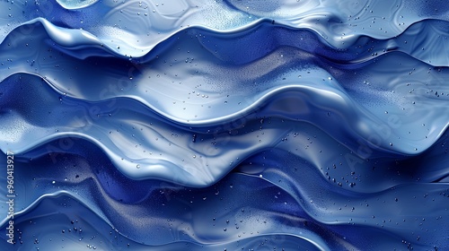 looped festive liquid BG in 4k. Abstract wavy pattern on bright glossy surface, liquid gradient blue color, waves on paint fluid in smooth animation. Glitters on viscous 3d liquid. Creative backdro photo