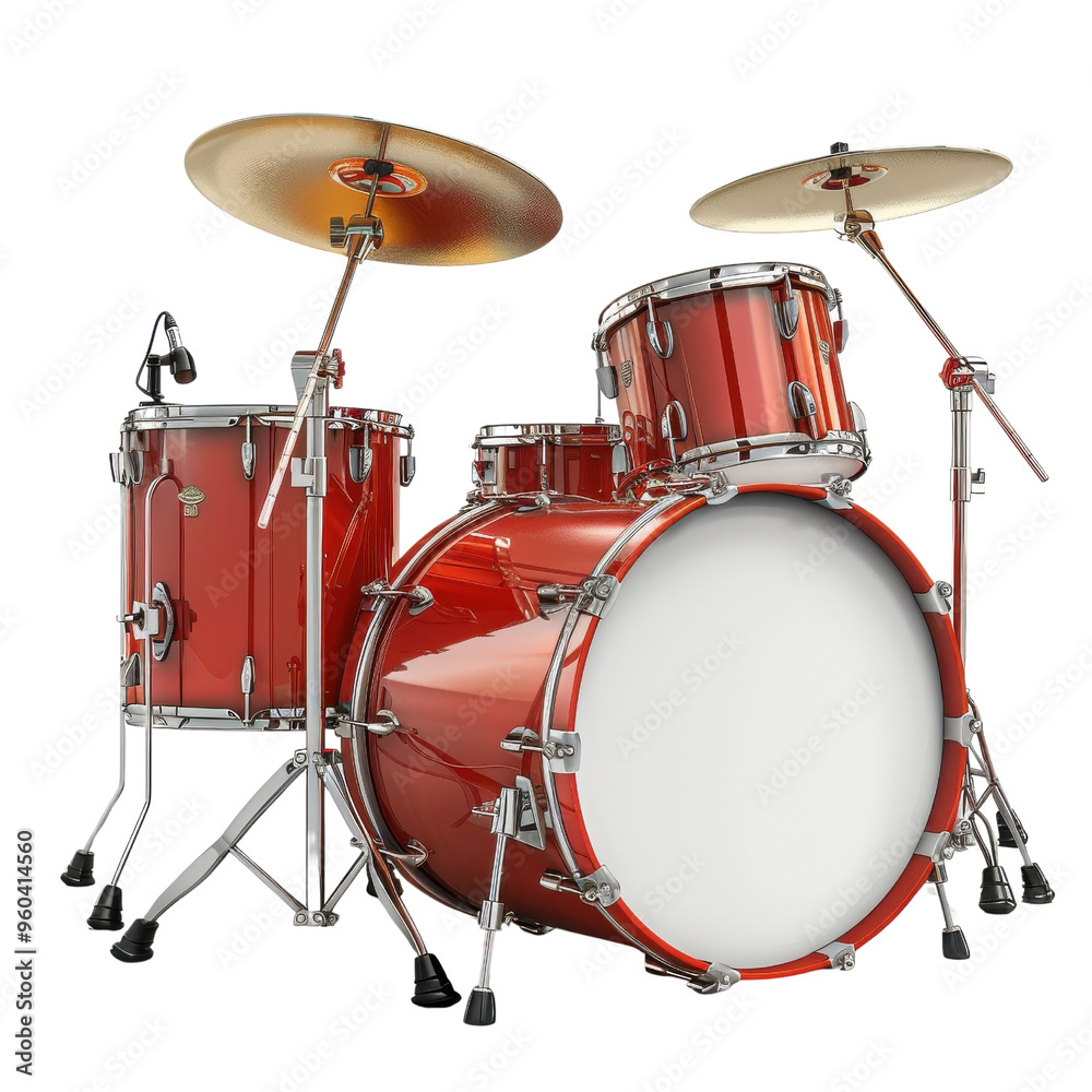 Vibrant red drum set with cymbals, perfect for music lovers and performers. Ideal for showcasing rhythm and energy in photography. Vibrant red drum set with cymbals, perfect for music lovers and performers. Ideal for showcasing rhythm and energy in photography.
