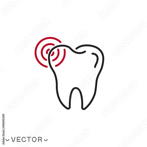 toothache icon, bad tooth, thin line symbol isolated on white background, editable stroke eps 10 vector illustration