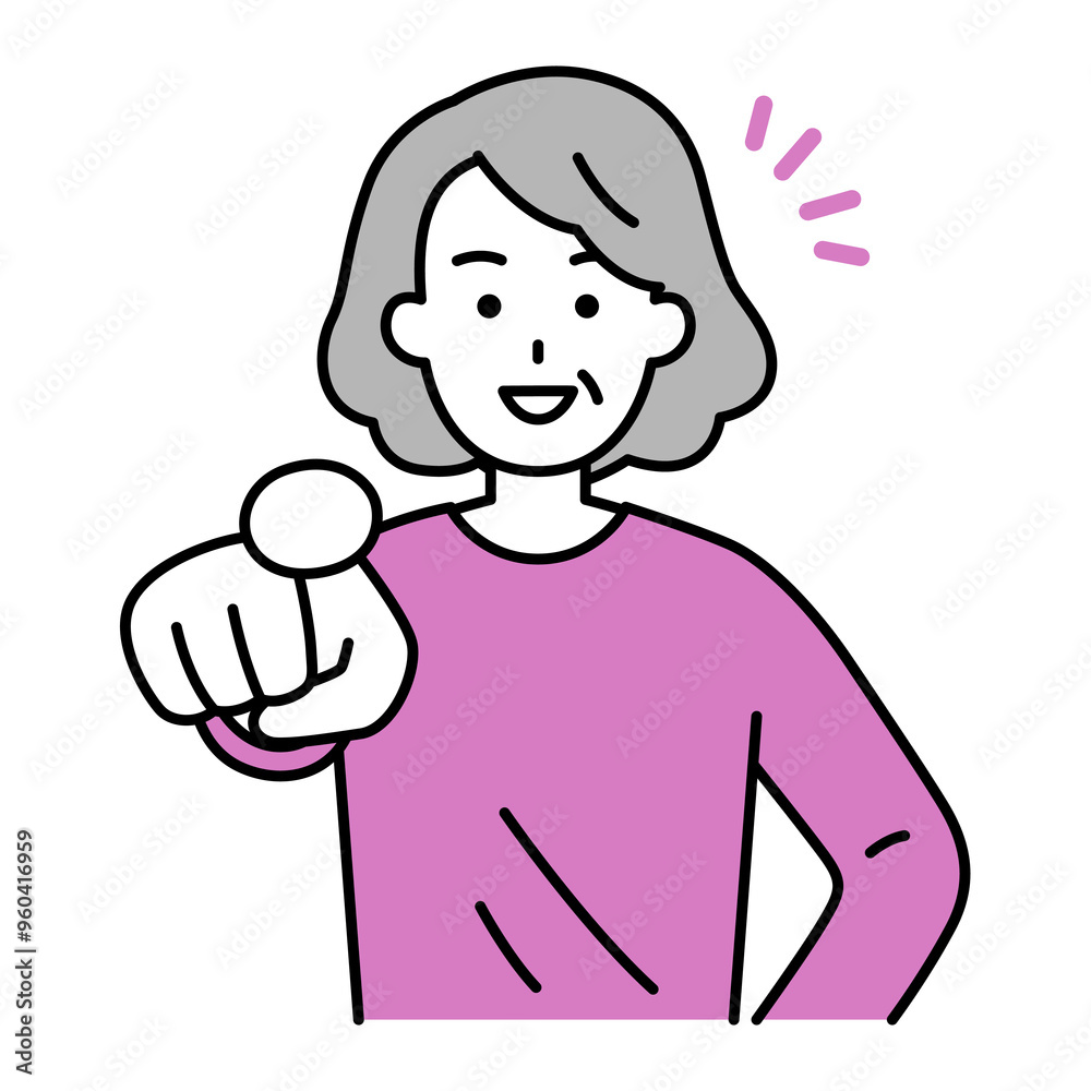 笑顔で指名する年配の女性 笑顔で指名する年配の女性