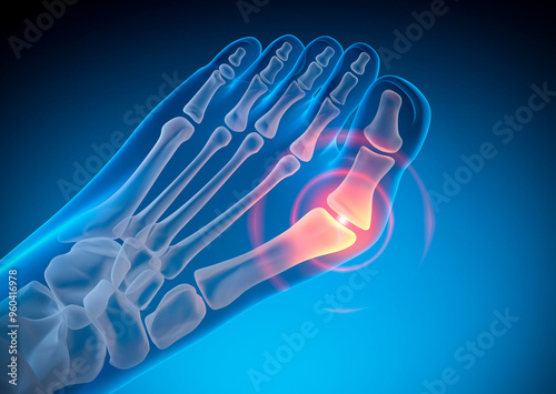 Hallux Valgus - Valgus deformity of the big toe - 3D illustration photo