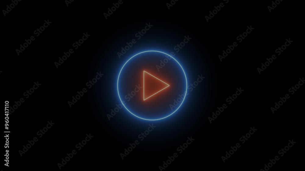 Glowing neon video play button on black background. play circular button neon icon. Glowing neon video play button on black background. play circular button neon icon.