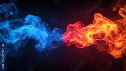 Dynamic clash of blue and orange flames, creating an energetic and dramatic visual. Perfect for themes of conflict and energy.