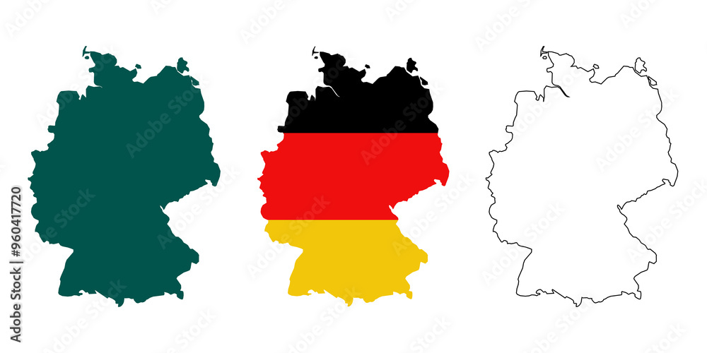 Obraz premium Germany map outline, silhouette and germany flag isolated on germany map transparent background.