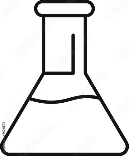 Simple, bold line icon of a chemistry flask containing liquid, perfect for representing scientific experiments