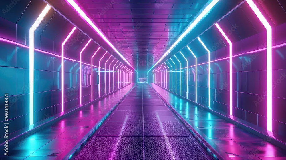 A futuristic corridor illuminated with vibrant neon lights, creating an immersive and dynamic environment. A futuristic corridor illuminated with vibrant neon lights, creating an immersive and dynamic environment.
