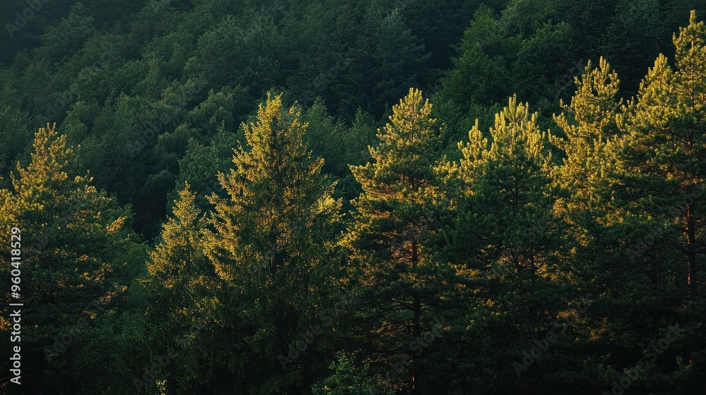 Golden Sunlight Illuminates a Dense Forest Golden Sunlight Illuminates a Dense Forest