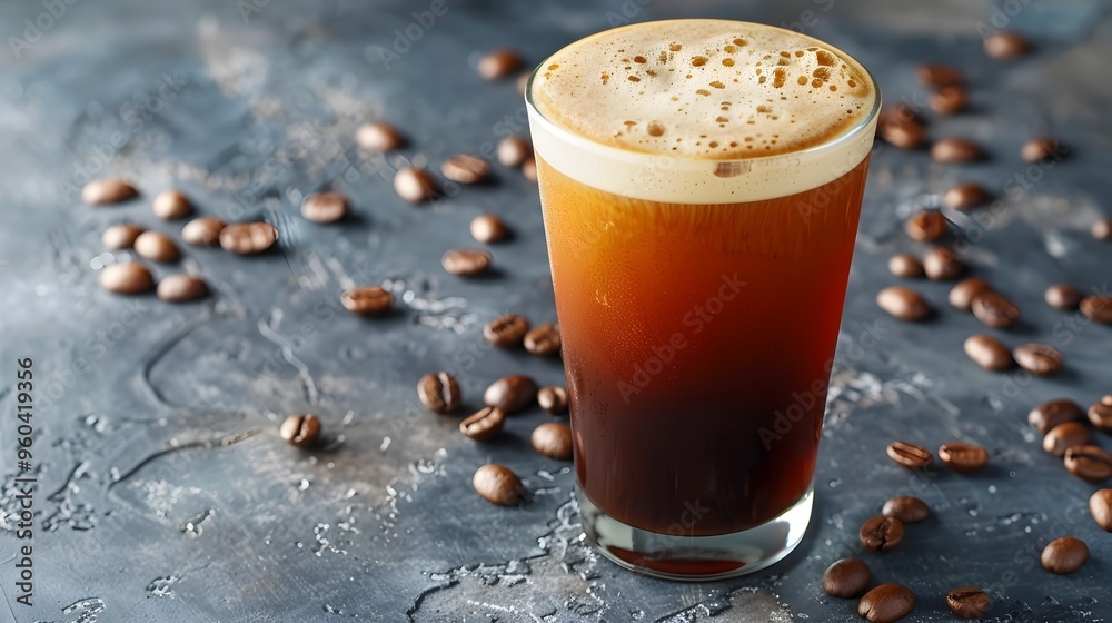 Creamy Nitro Cold Brew Coffee Served in a Pint Glass with Frothy Foam Head Creamy Nitro Cold Brew Coffee Served in a Pint Glass with Frothy Foam Head