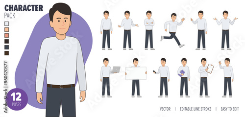 2D Illustrated male vector character set. Easy to edit and isolated on a white background. Modern trendy style character mega pack with lots of poses.