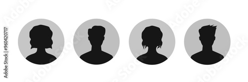 
Vector profile female and male half body, Avatar social media user icon,Circle button with avatar photo silhouette