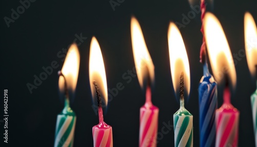 Eternal Flames: a mesmerizing view of burning birthday candles on black background --