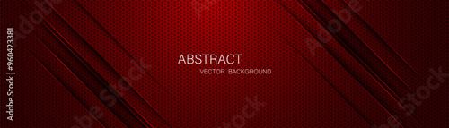 Abstract red steel mesh background with red glowing lines with free space for design. Modern technology innovation concept background. Perforated dark red metal sheet for background image.