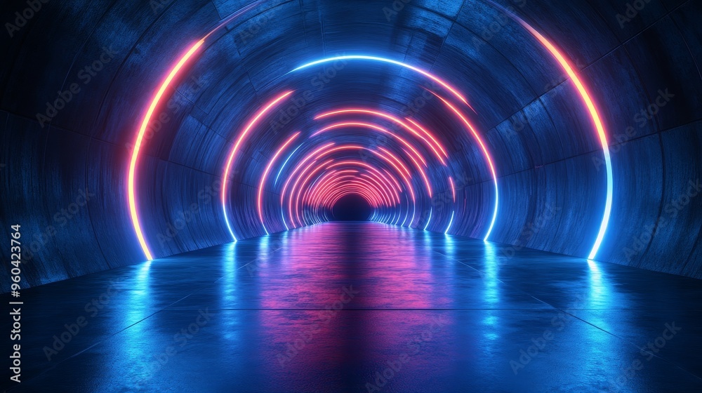 A long tunnel with neon lights in the middle A long tunnel with neon lights in the middle