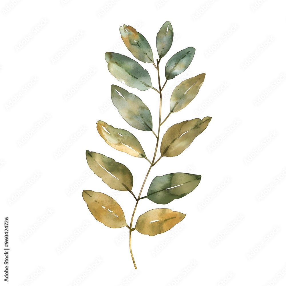 Obraz premium Elegant Watercolor Acacia Leaf in Earthy Tones on White Background with Copy Space