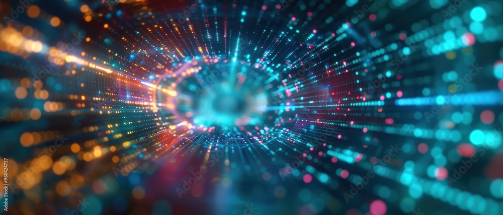 Futuristic Virtual Reality Landscape with Neon Trails and Grids in Quality Futuristic Virtual Reality Landscape with Neon Trails and Grids in Quality