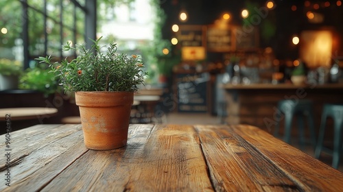 Cozy Rustic Ambiance in Stylish Restaurant Interior with Wooden Table