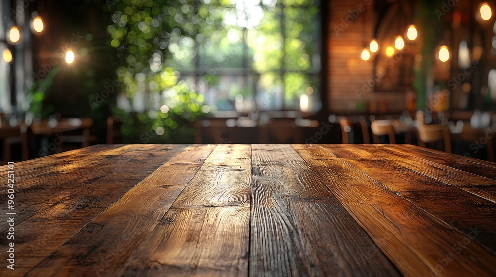 Serene Restaurant Ambiance with Empty Wooden Table in Elegant Lighting Serene Restaurant Ambiance with Empty Wooden Table in Elegant Lighting