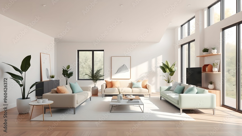 Fototapeta premium Minimalist Living Room in Soft Pastel Colors