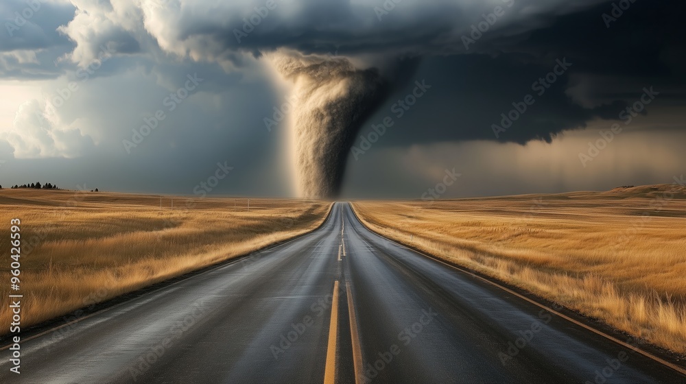 Tornado Crossing Highway Captivating Image of Nature's Raw Power and Danger Tornado Crossing Highway Captivating Image of Nature's Raw Power and Danger