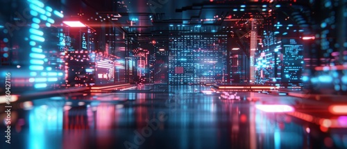 Digital Neon Dreamscapes: Cybernetic Landscape with Futuristic Elements in