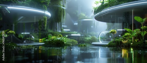 Futuristic Alien World: Vibrant Flora and Spectacular Floating Structures in Detail