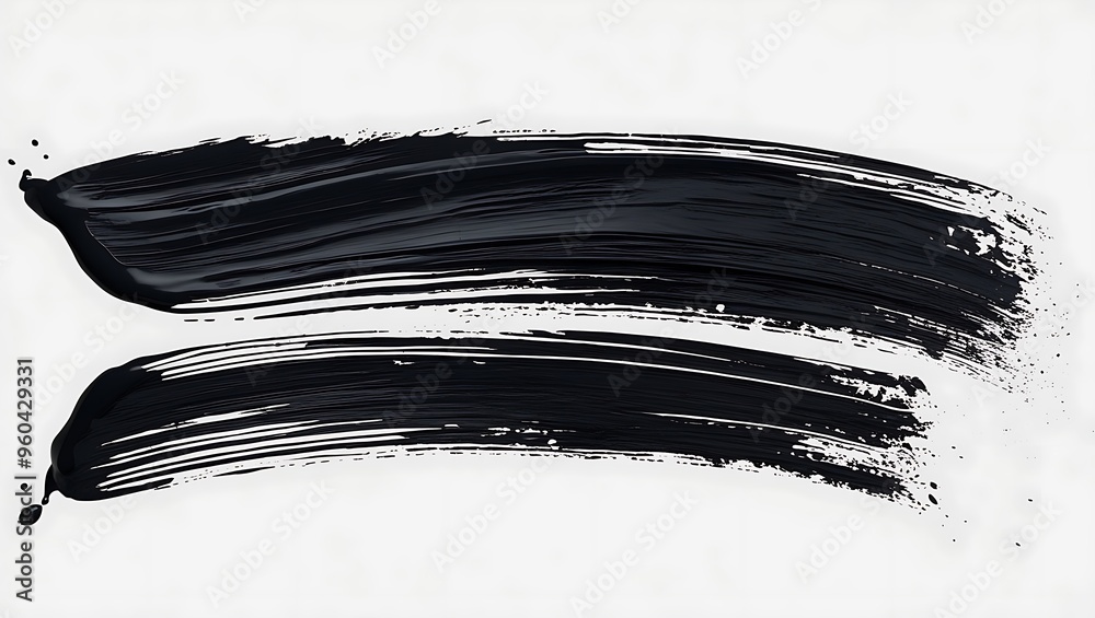 Fototapeta premium Jagged Black Paint Brushstroke with Splatter on Crisp White Background