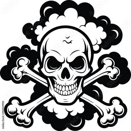 Skull and Crossbones and grunge smoke silhouette illustration