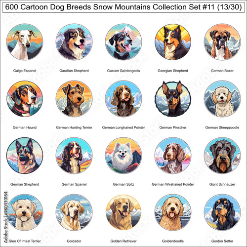 Dog Breeds Cartoon Characters Snow Mountains Bundle Collection Set 11 of 600 Dog Faces Isolated Part 13