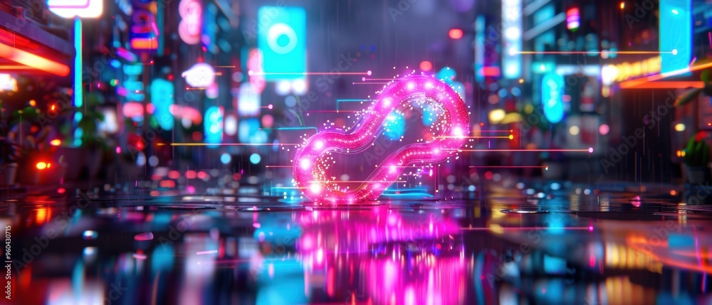 Obraz premium Futuristic Cyberpunk Street Market with Colorful Stalls and Neon Lights in -clear