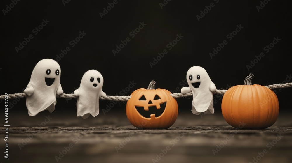 ghosts and pumpkins in a black background ghosts and pumpkins in a black background