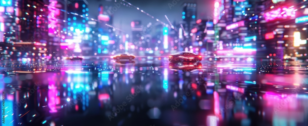 Cyberpunk Dreams: Surreal Futuristic Cityscape with Neon Lights and Flying Cars