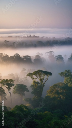 Rainforest on a foggy morning