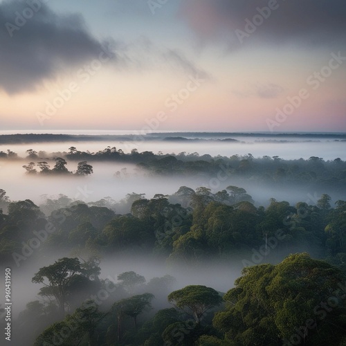 Rainforest on a foggy morning