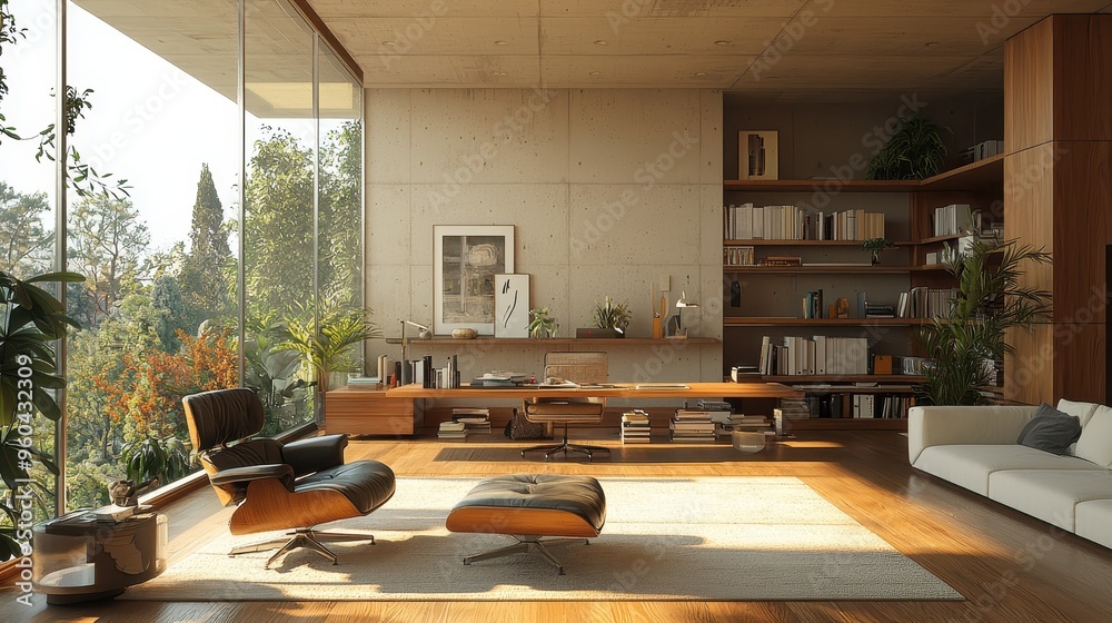 Fototapeta premium Stylish Bright Home Office with Modern Minimalist Design and Natural Light