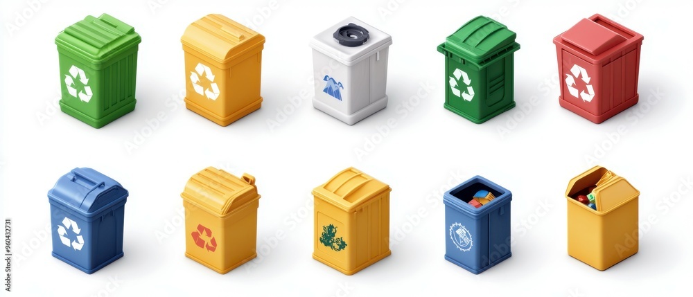 3D set of recycling icons on white background. 3D set of recycling icons on white background.