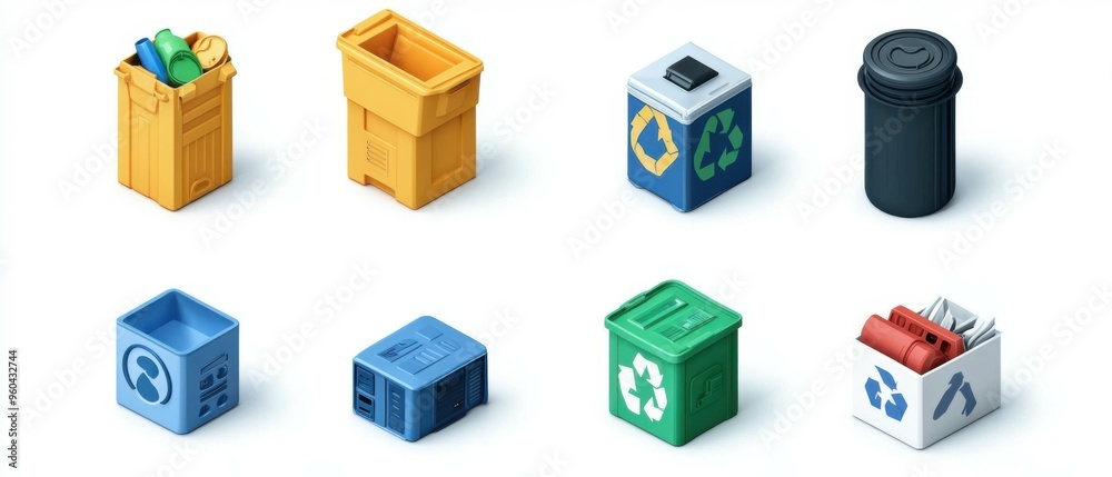 3D set of recycling icons on white background. 3D set of recycling icons on white background.
