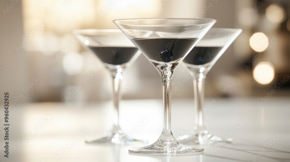 Close-Up Shot of Set of Crystal Martini Glasses - Elegant Drinkware for Entertaining Close-Up Shot of Set of Crystal Martini Glasses - Elegant Drinkware for Entertaining
